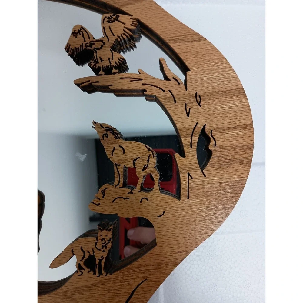 Vintage Hand Carved Wood Wild Animals Framed Wall Accent Mirror Primitive Rustic